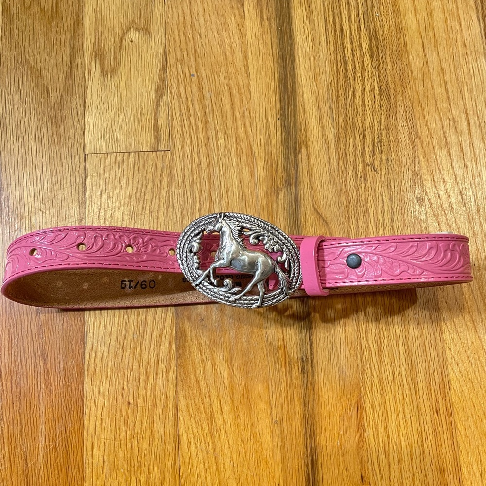 Girls Pink Leather Western Belt
